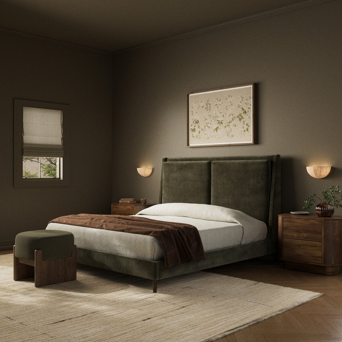 Pott King Bed, Olive