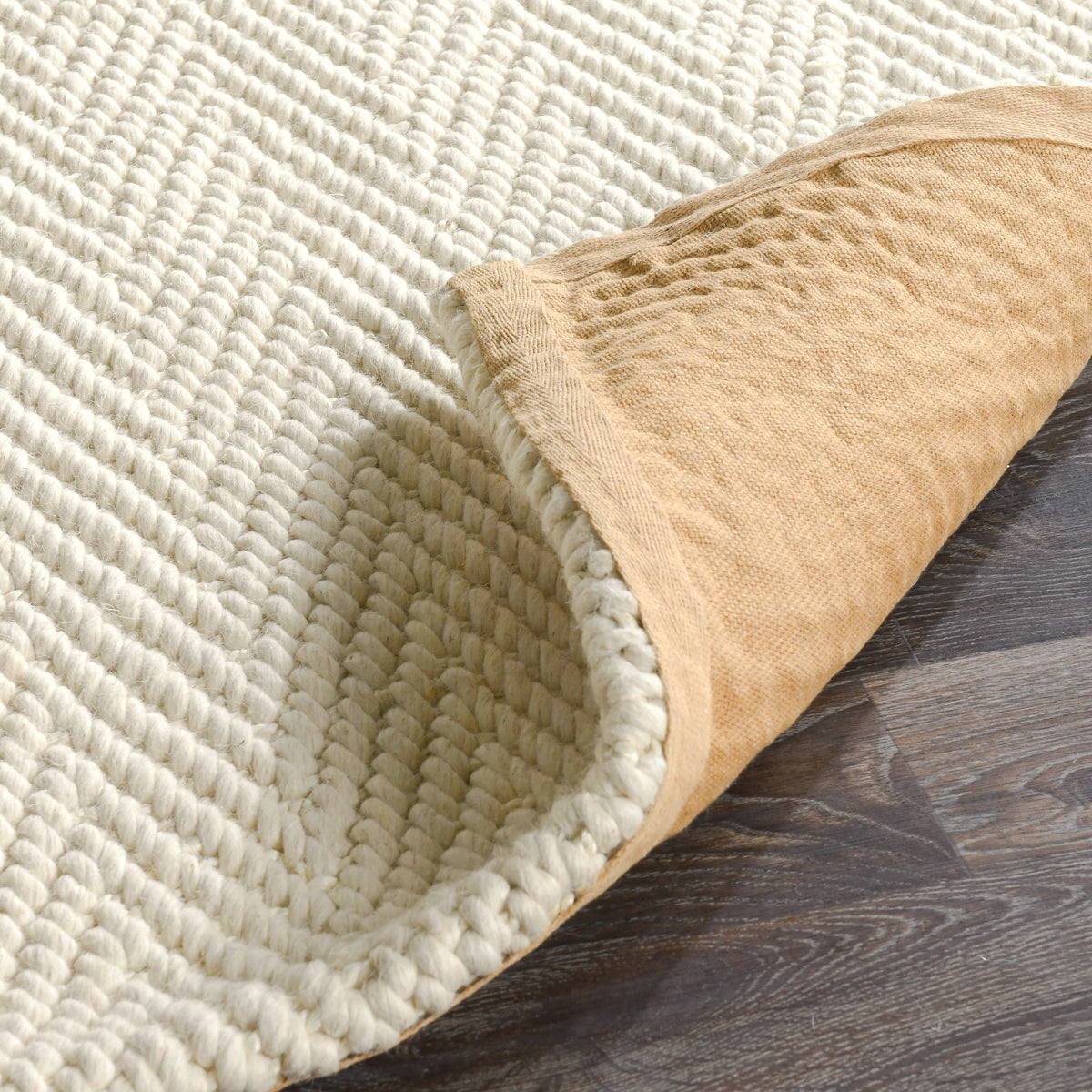 5x8 Herringbone Wool Rug, Ivory