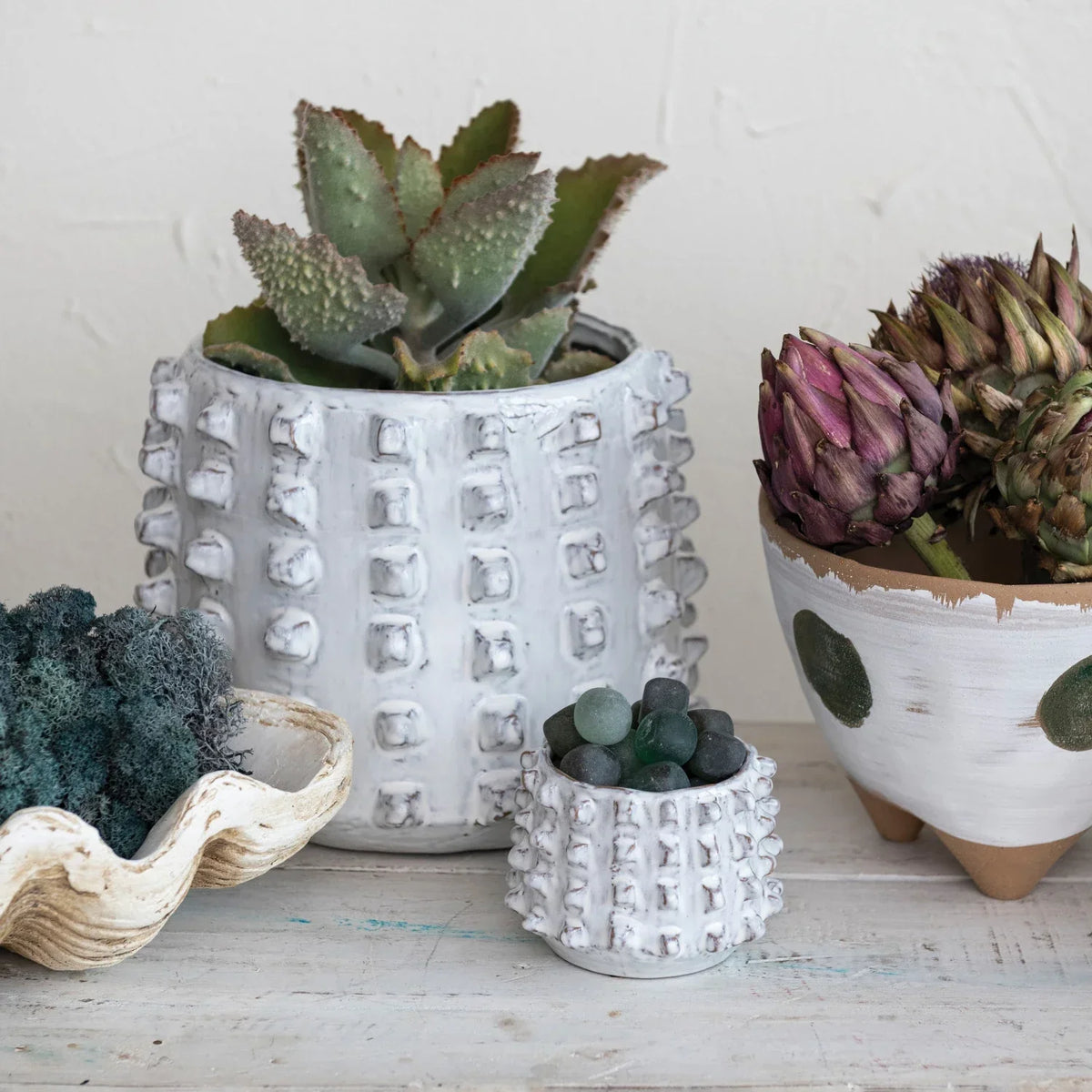 LG Stoneware Spiked Planter, White