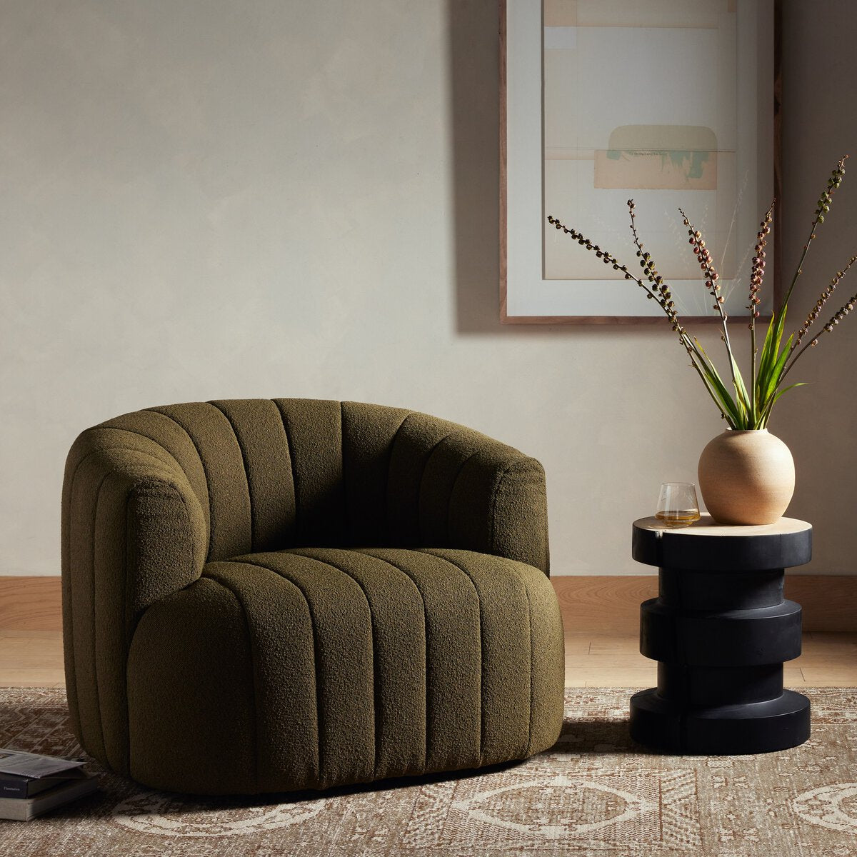 Elliana Swivel Chair, Performance Olive