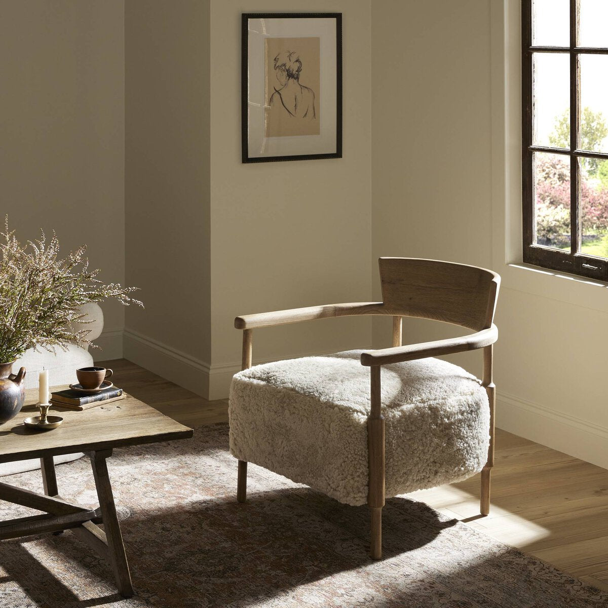 Bennett Accent Chair, Beige Shearling