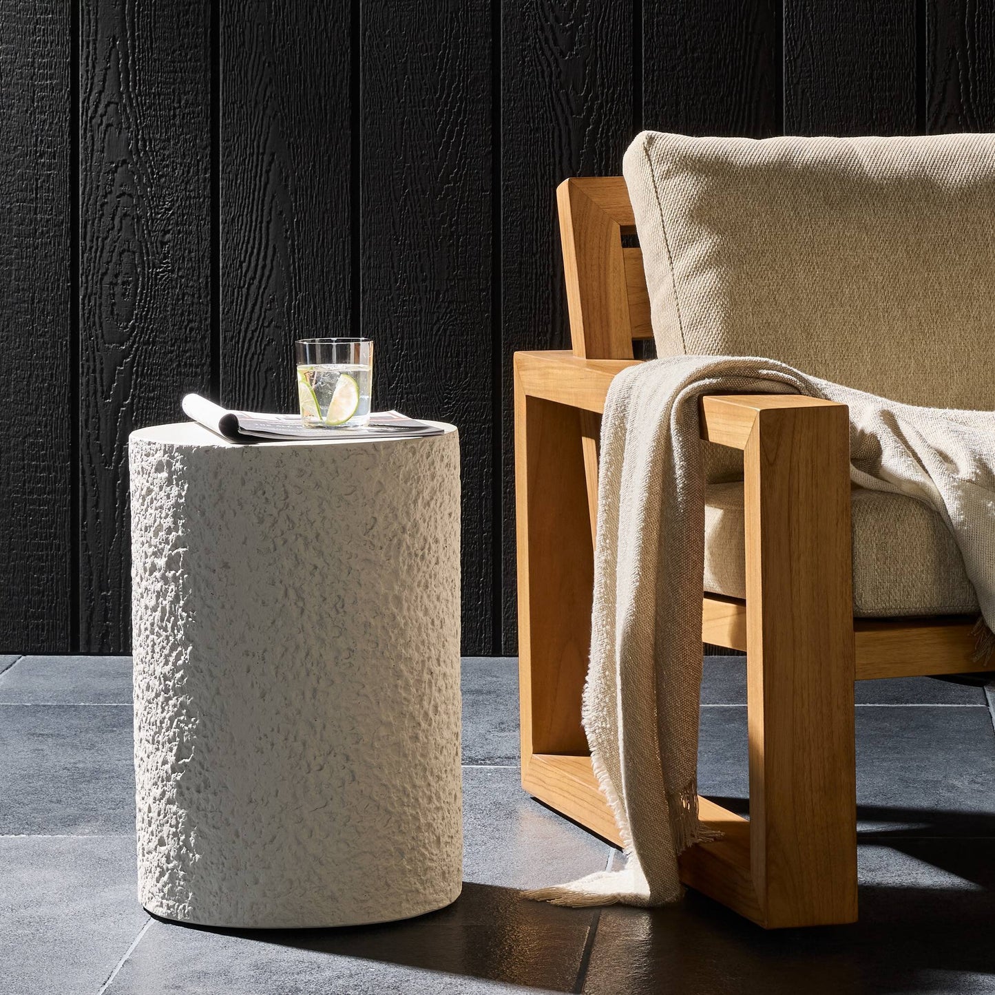 Oleandria Outdoor Round End Table - Matte Stone