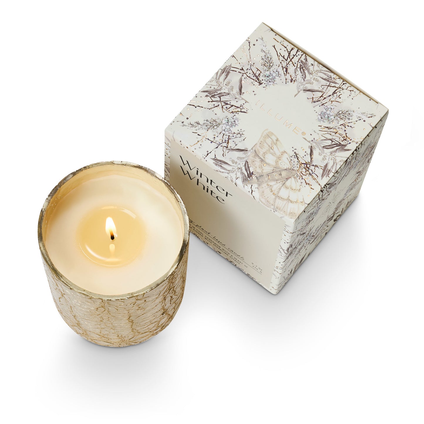 SM Winter White Crackle Glass Candle