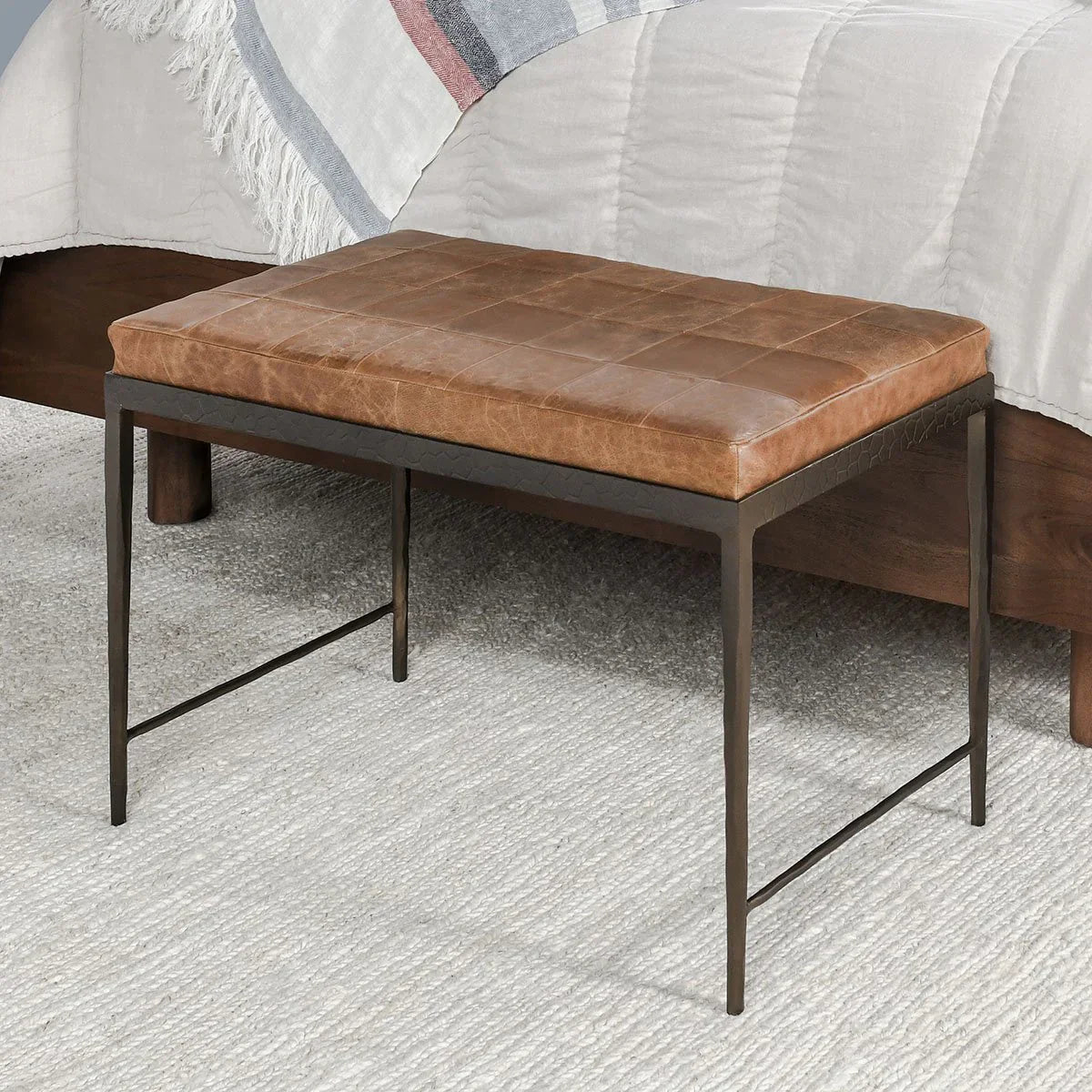 Mal Leather Bench, Chestnut