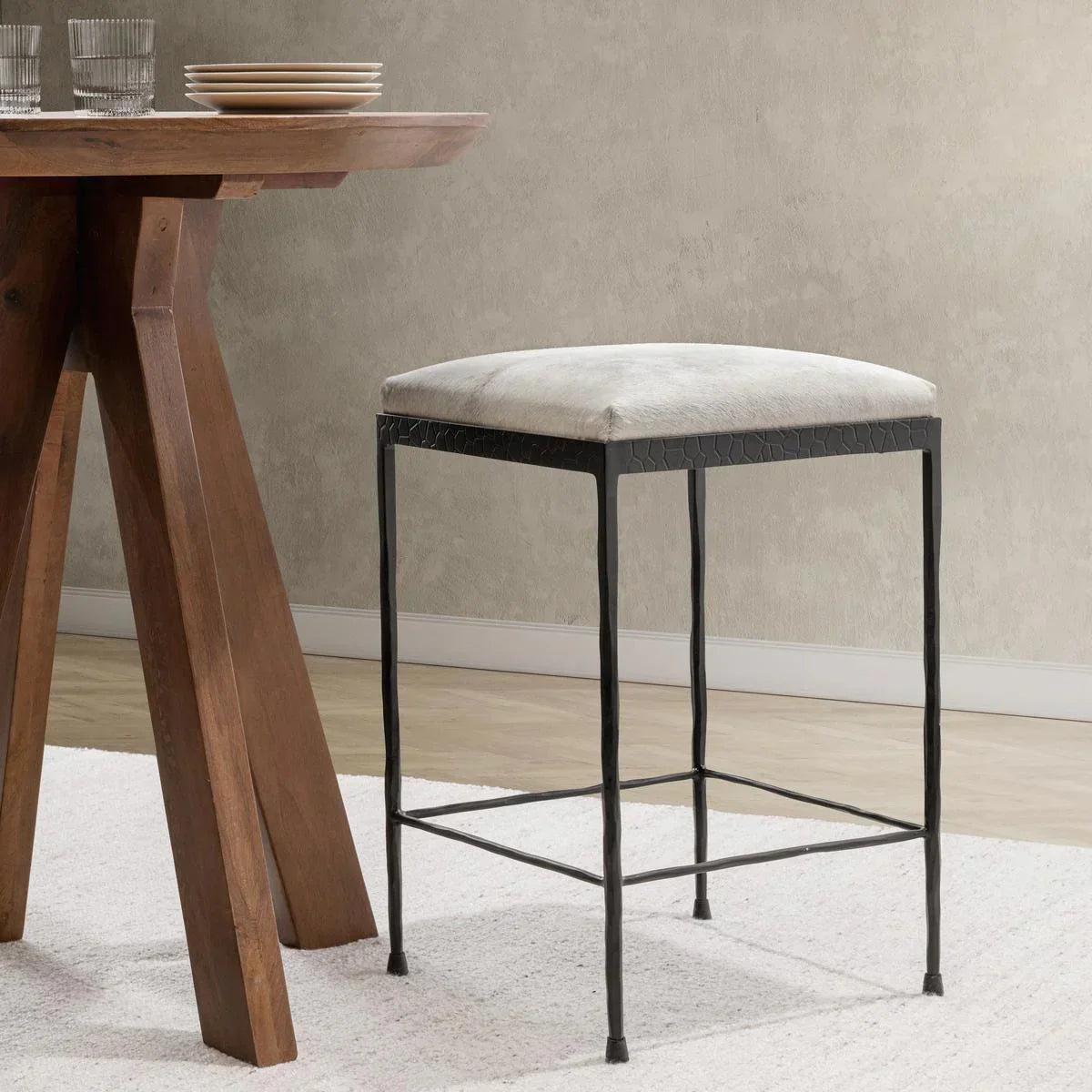 Bos 26" Counter Stool, Cream Hide