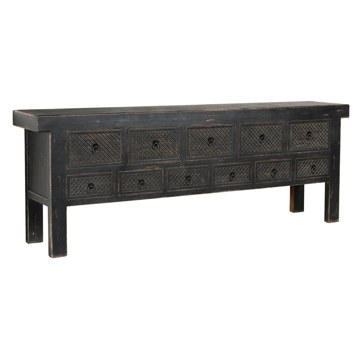 Leofwin 11 Drawer Console Table Antique Black