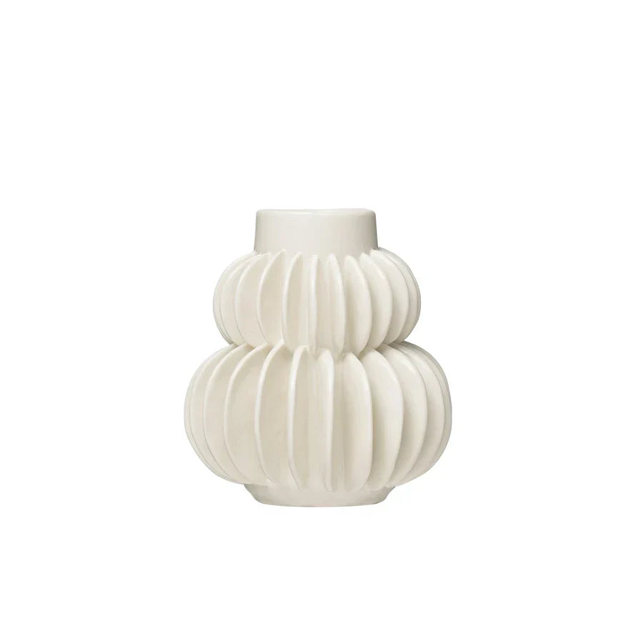 4" Pleated Vase, White