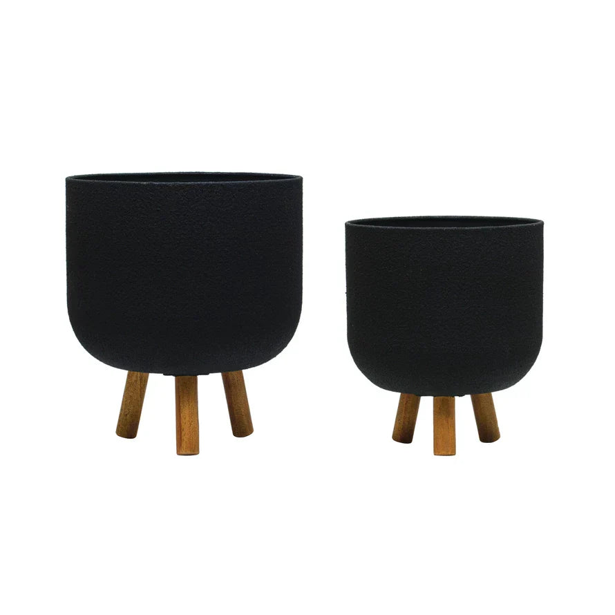 LG Black Metal/Wood Planter