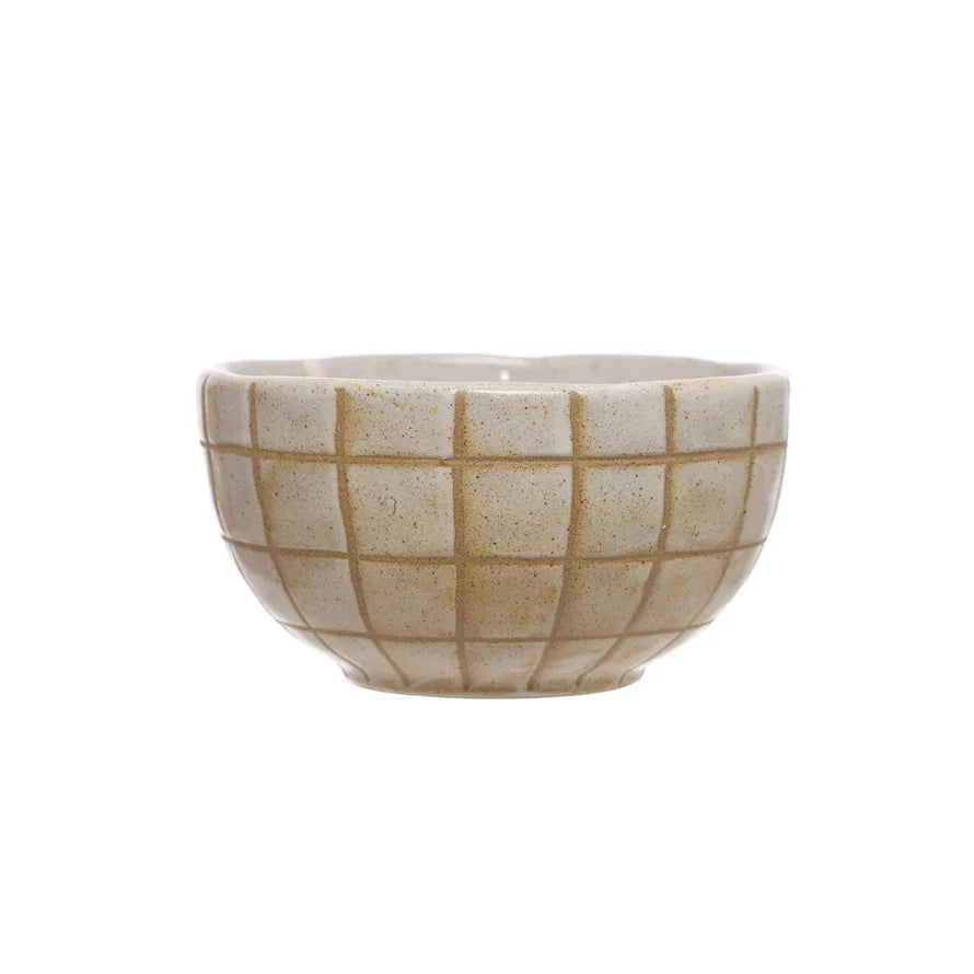 Stoneware Bowl with Grid Pattern