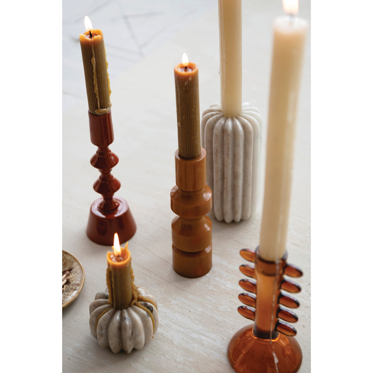 6" Marble Fluted Taper Holder