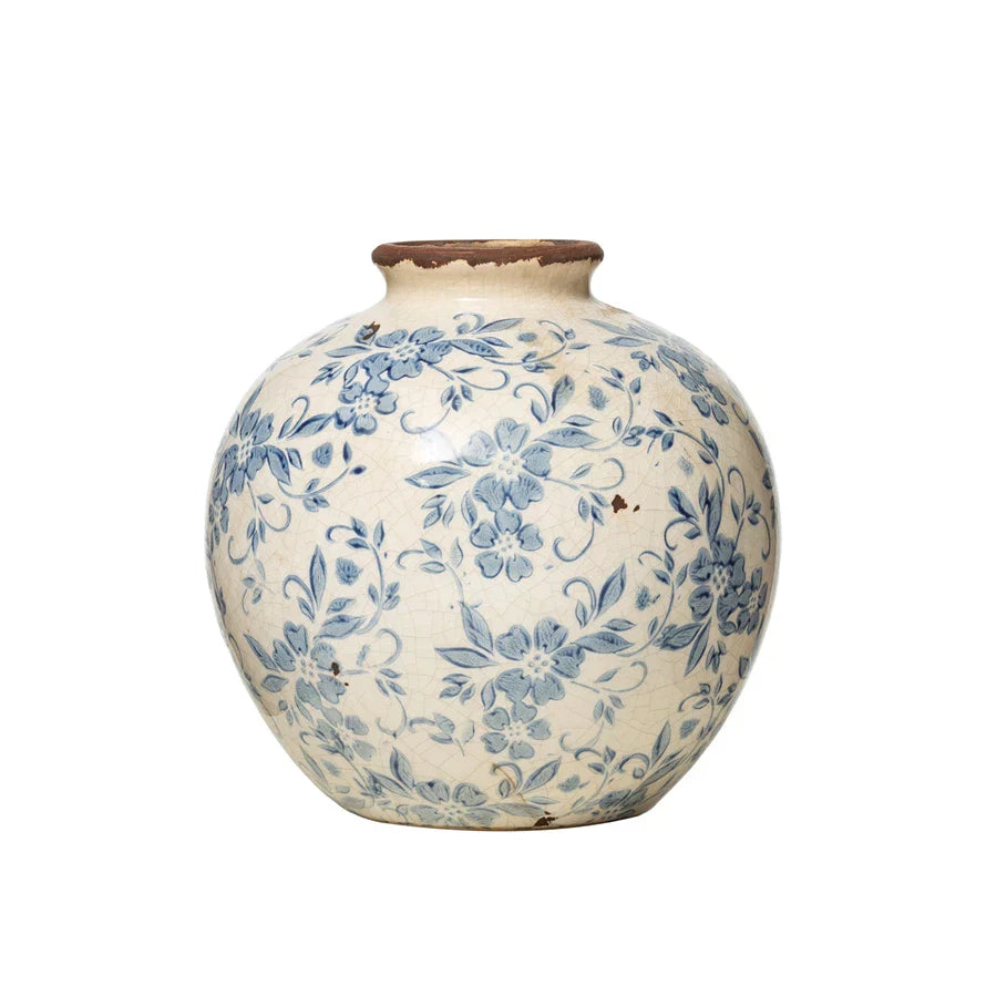 8" Blue Patterned Vase