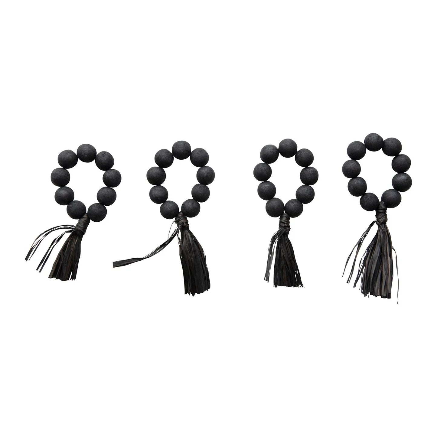 Wood Bead Napkin Ring Set, Black