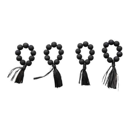 Wood Bead Napkin Ring Set, Black