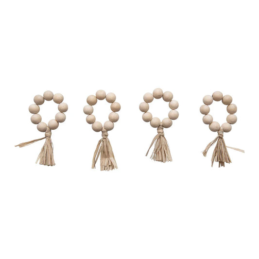 Wood Bead Napkin Ring Set, White