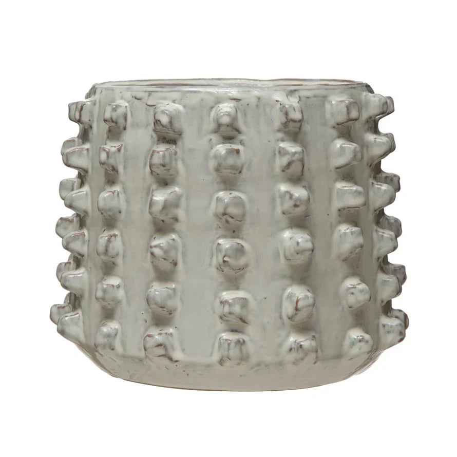 LG Stoneware Spiked Planter, White