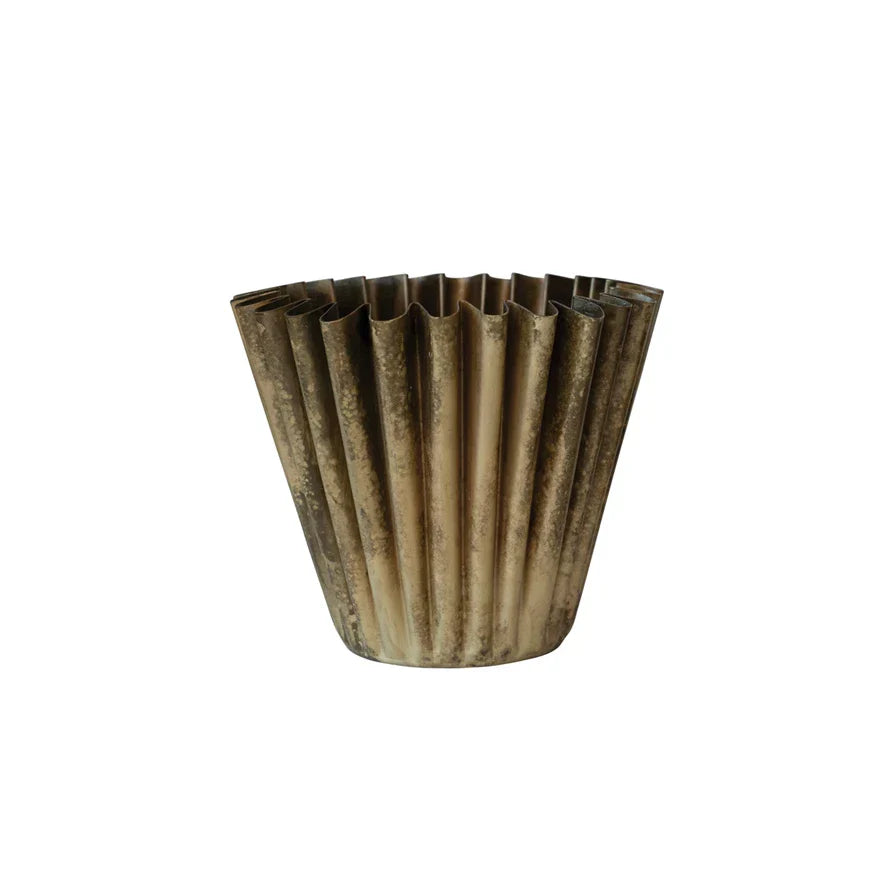 8" Fluted Brass Planter