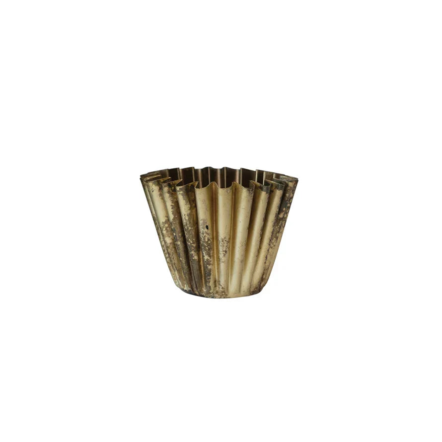 6" Fluted Brass Planter