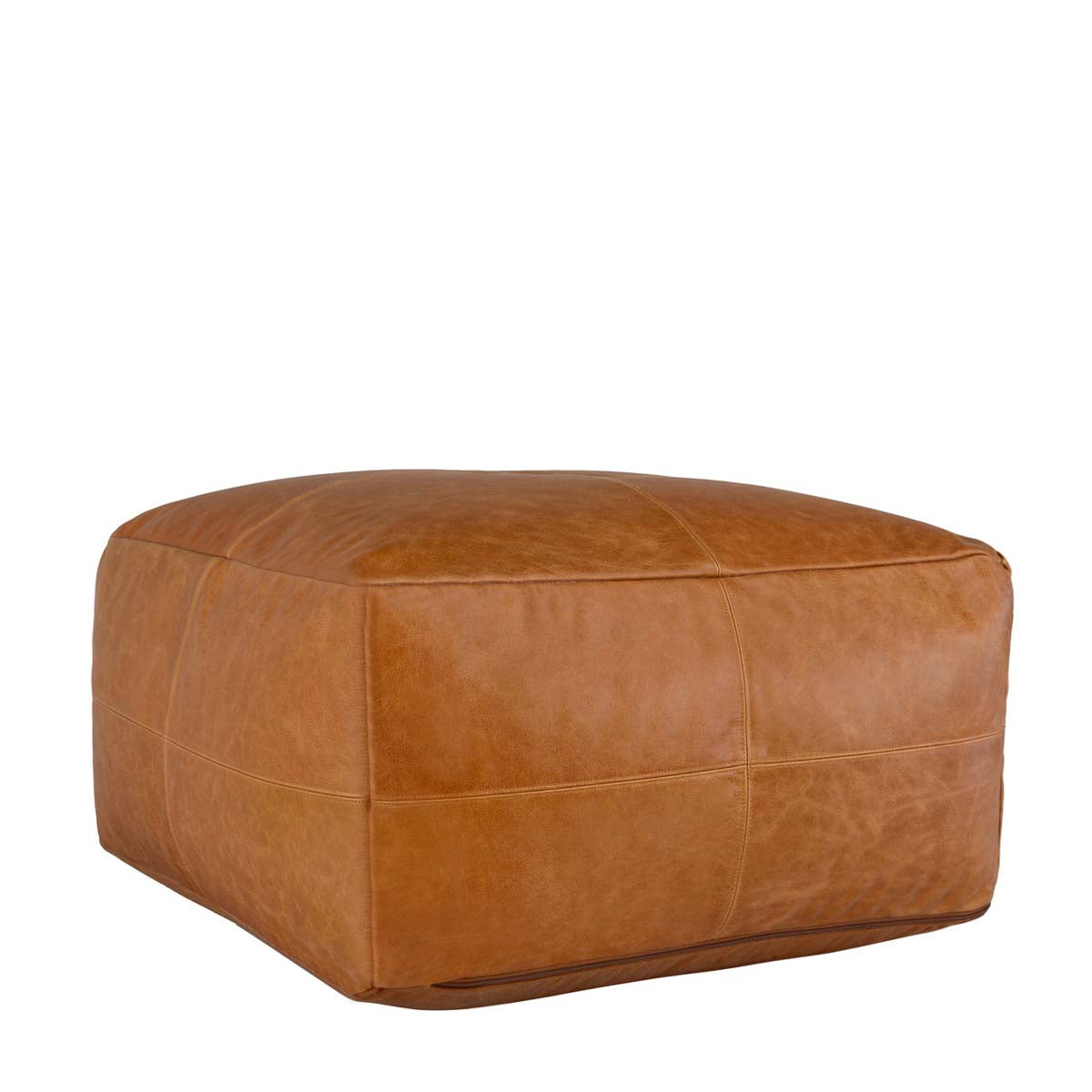 Leather Pouf, Chestnut