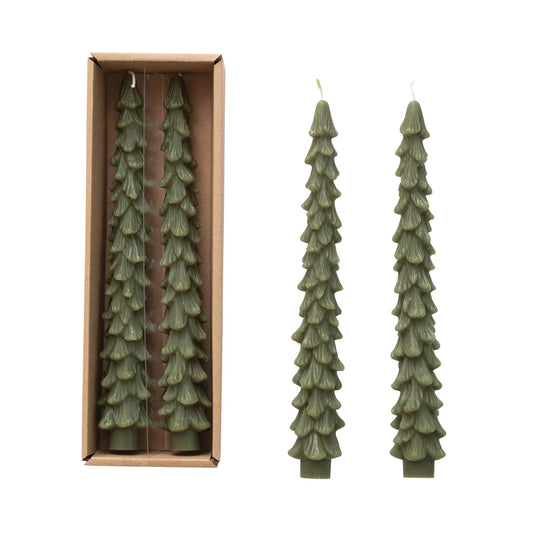 10" Tree Shaped Taper Candles, Evergreen