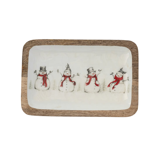 Wood Snowmen Tray