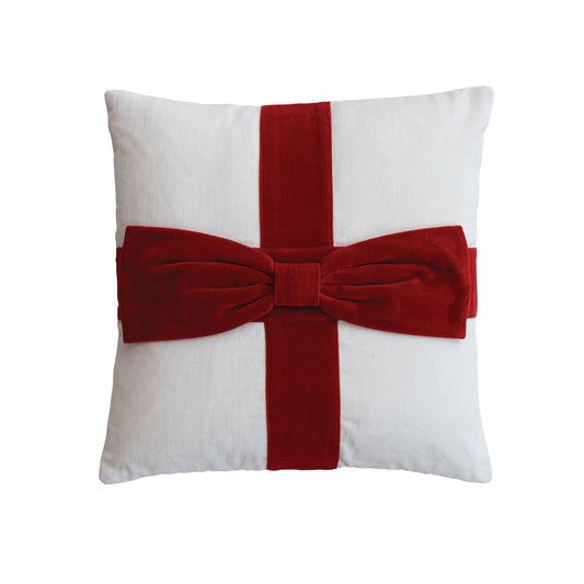 Velvet Pillow with Bow, 20x20