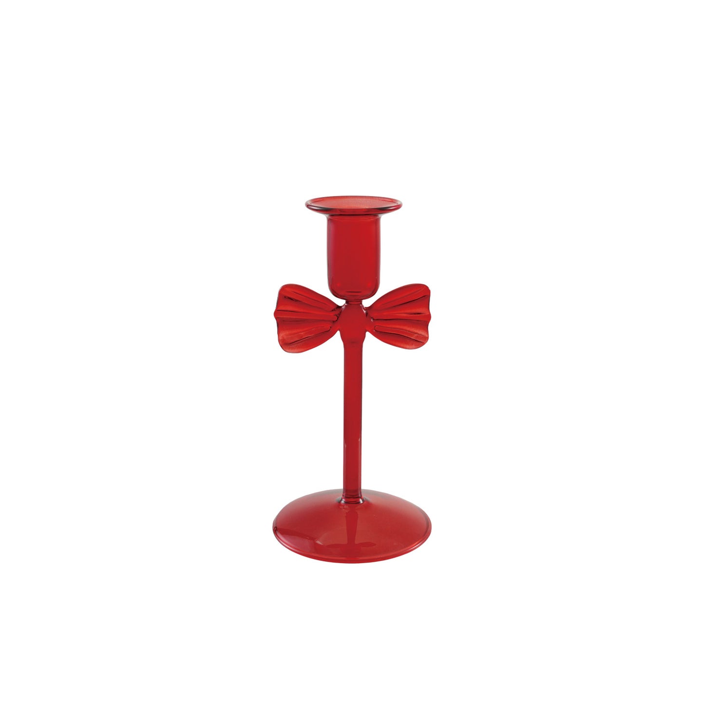 Glass Taper Holder with Bow, Red